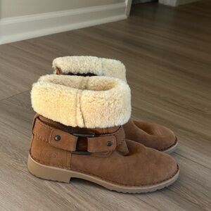 UGG Tan Fold Over Boots with Cream Cuff